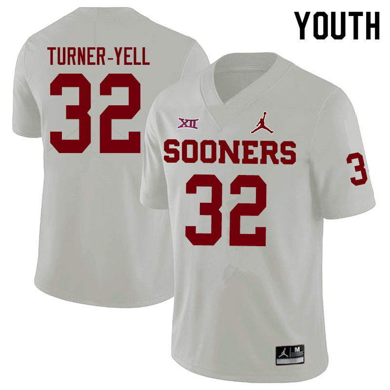 Youth #32 Delarrin Turner-Yell Oklahoma Sooners Jordan Brand College Football Jerseys Sale-White - Click Image to Close
